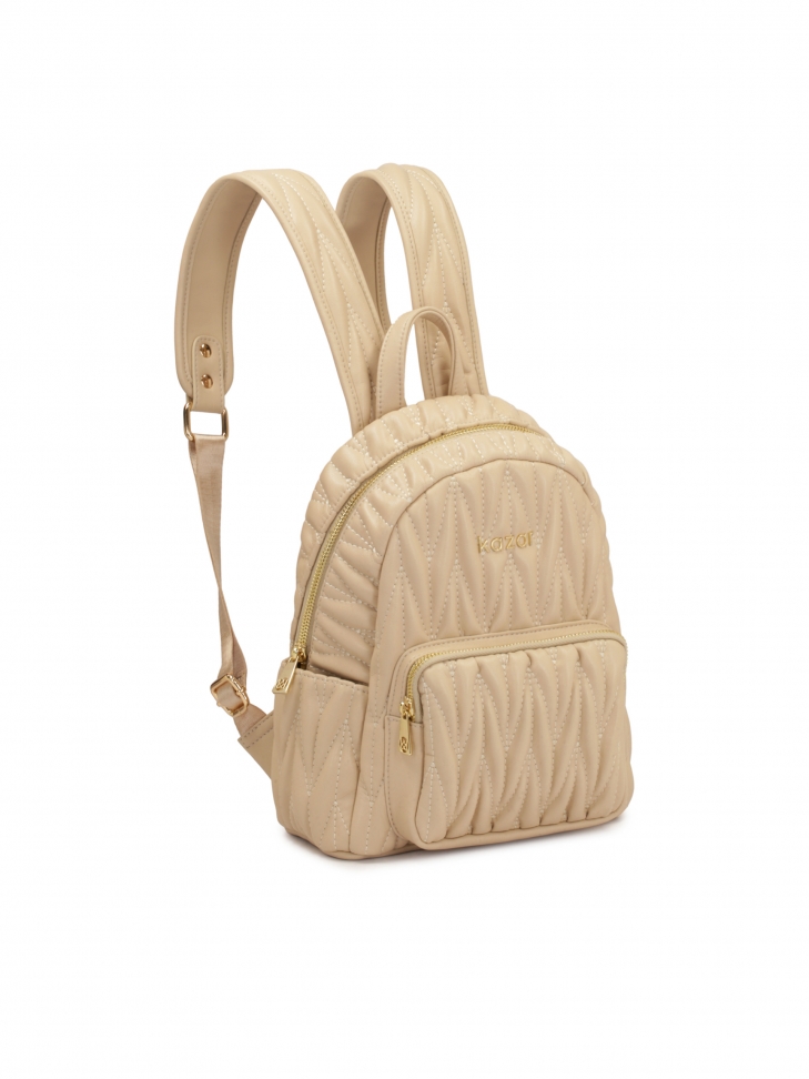 Pikowany beżowy plecak ze skóry