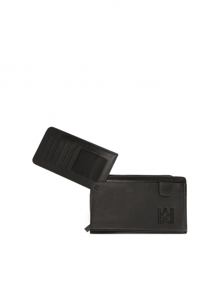 Czarna męska saszetka skórzana z paskiem