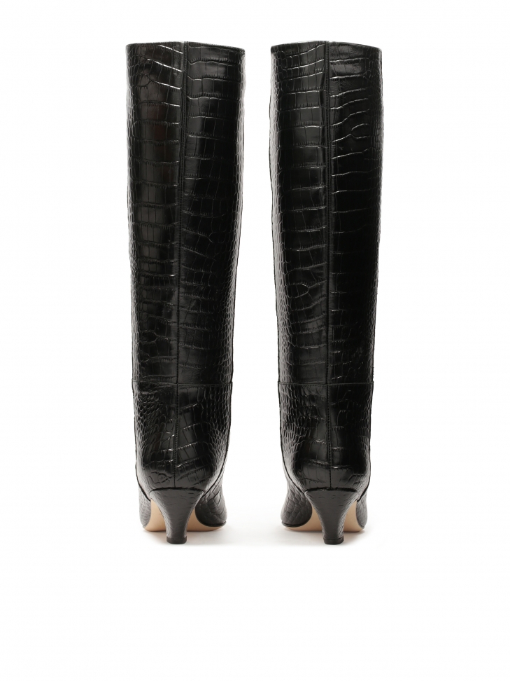 Czarne kozaki w zwierzęcy motyw na obcasie kitten heels