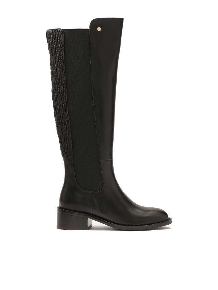 Skórzane kozaki z marszczoną wsuwaną cholewką