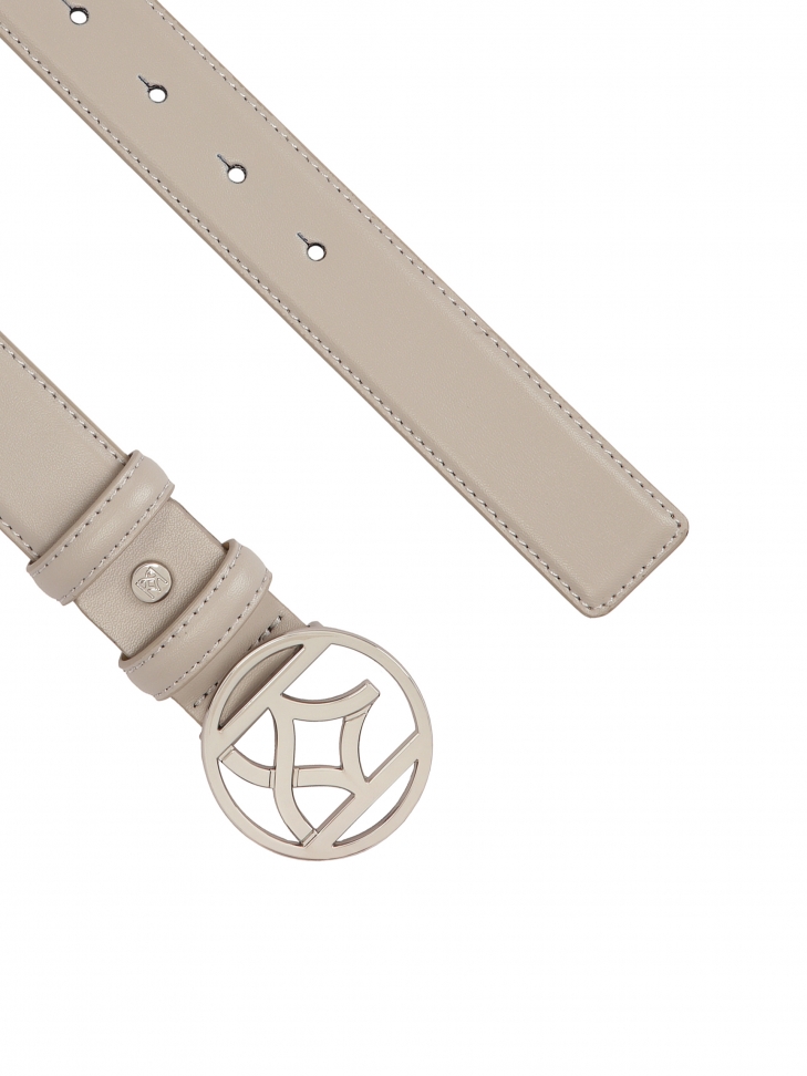 Skórzany szary pasek z oągłą sprzączką