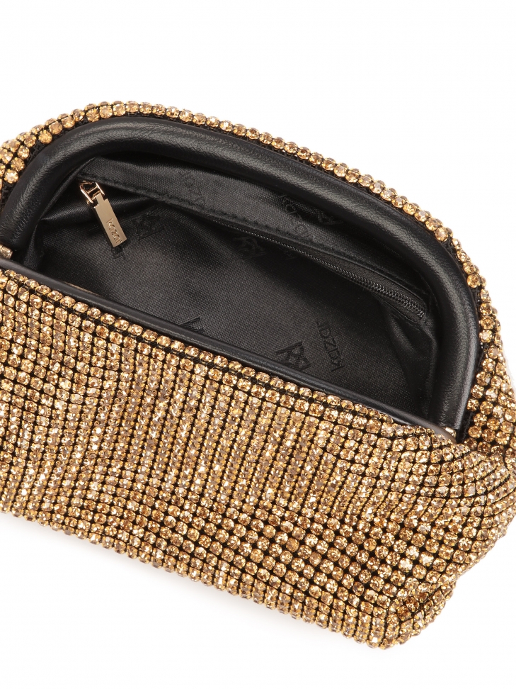 Złota torebka do ręki z cyrkoniami