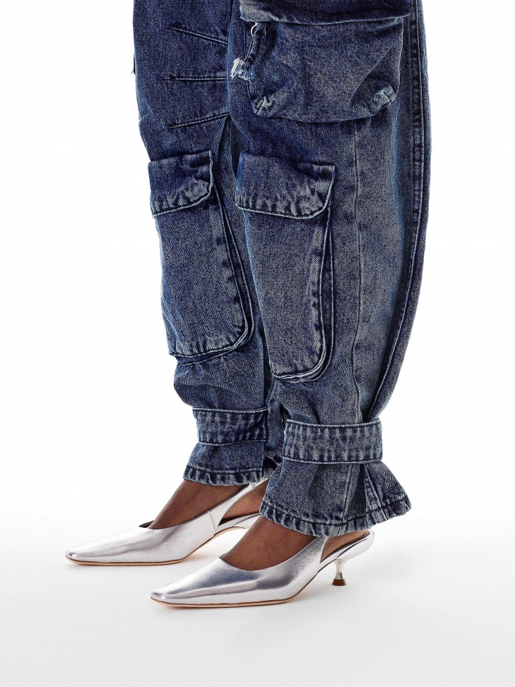 Srebrne czółenka kaczuszki z odytą piętą