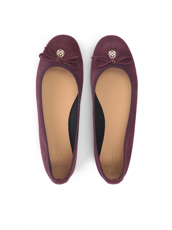 Bordowe baleriny z zamszu