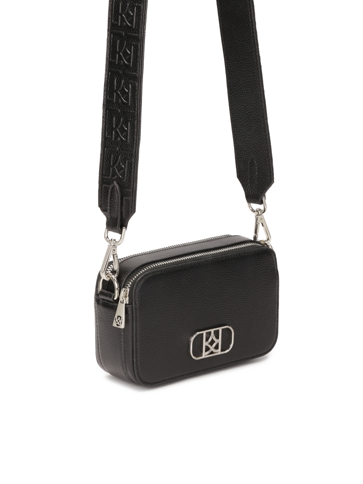 Czarna skórzana torebka z dwoma paskami