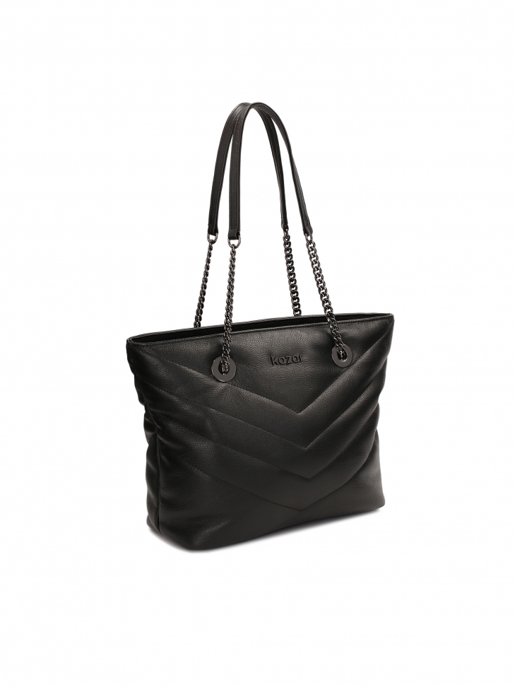 Pojemna torebka na ramię z okuciami gun metal