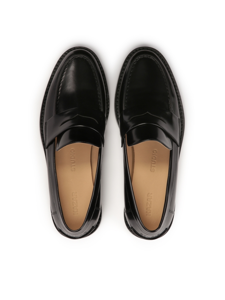 Czarne stylowe półbuty ze skóry licowej