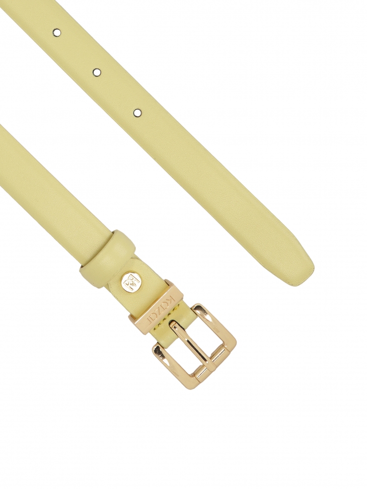 Jasnożółty wąski pasek ze skóry