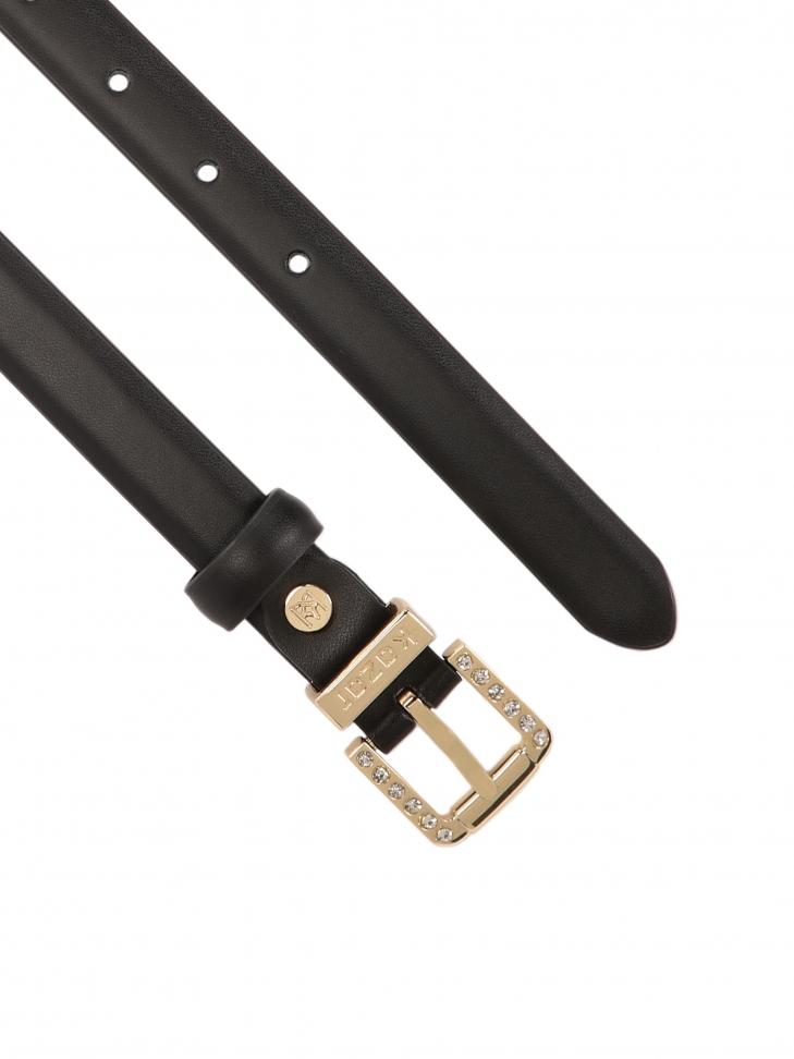 Czarny pasek skórzany z biżuteryjną klamrą