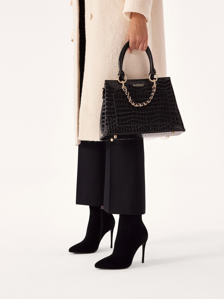 Klasyczne czarne botki z zamszu na szpilce