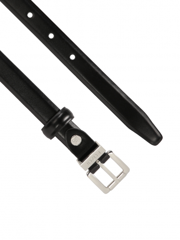 Skórzany czarny pasek z metalową szlufką