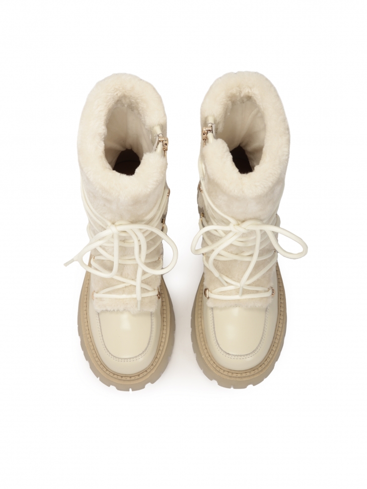 Ocieplane trzewiki ze skóry z futrem syntetycznym