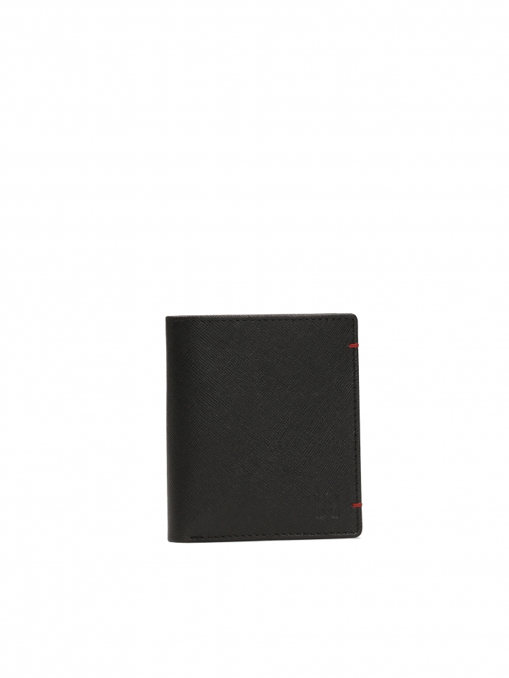 Pionowy czarny męski portfel ze skóry