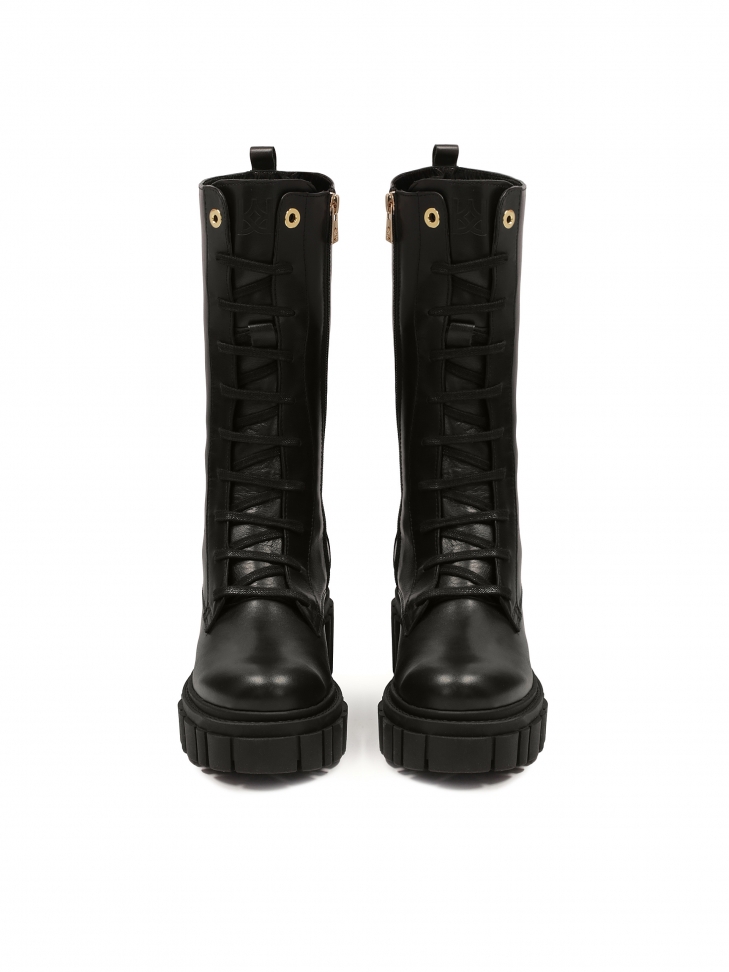 Wysokie skórzane trzewiki z grubą podeszwą