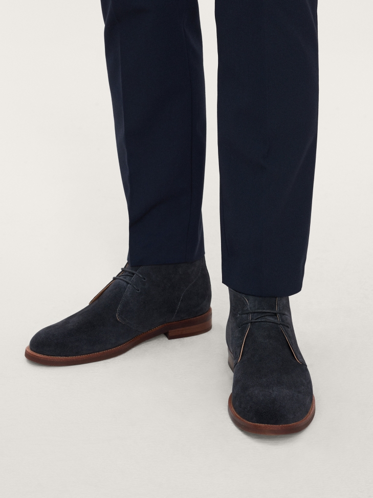 Eleganckie granatowe trzewiki męskie ze sznurowaną cholewką