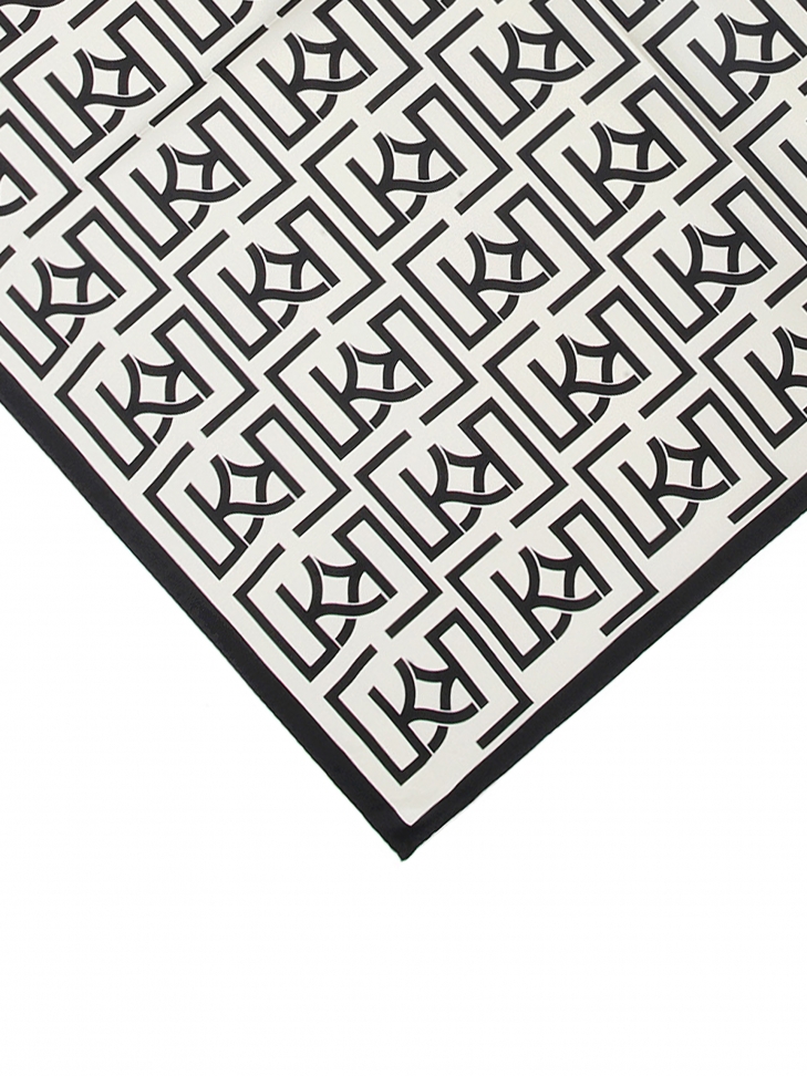 Kremowo-czarna apaszka damska z jedwabiu