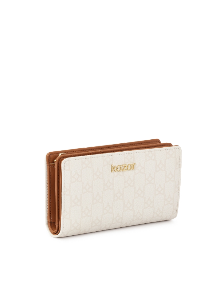 Jasny wzorzysty portfel z brązowym wnętrzem