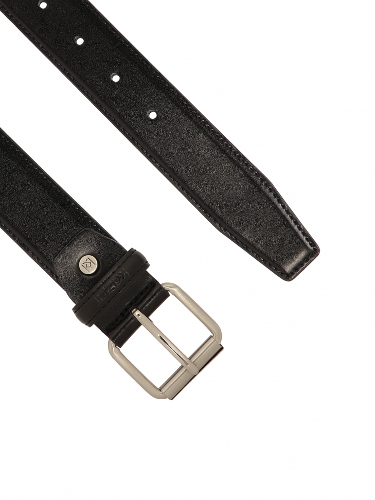 Skórzany czarny pasek ze szczotkowaną klamrą