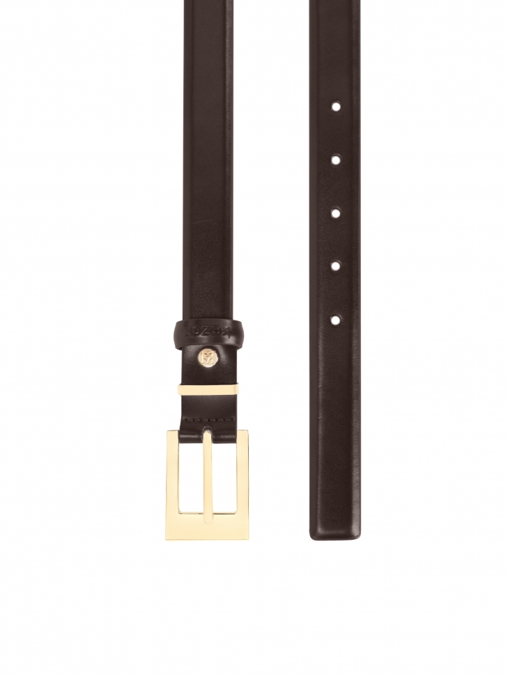 Ciemnobrązowy skórzany pasek ze otą klamrą