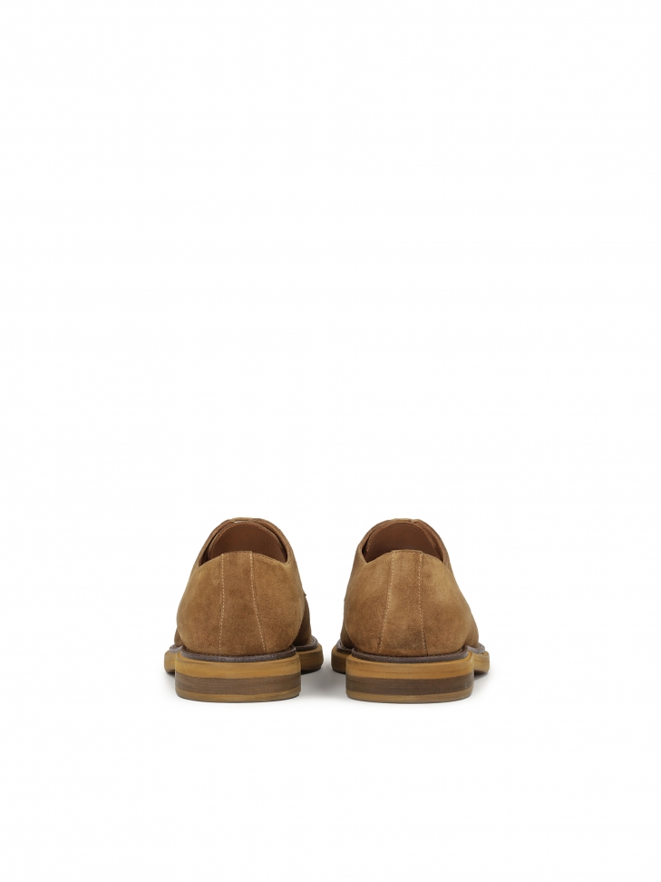 Beżowe półbuty męskie sznurowane z zamszu