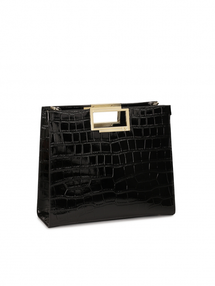 Czarna skórzana torebka z wbudowaną rączką