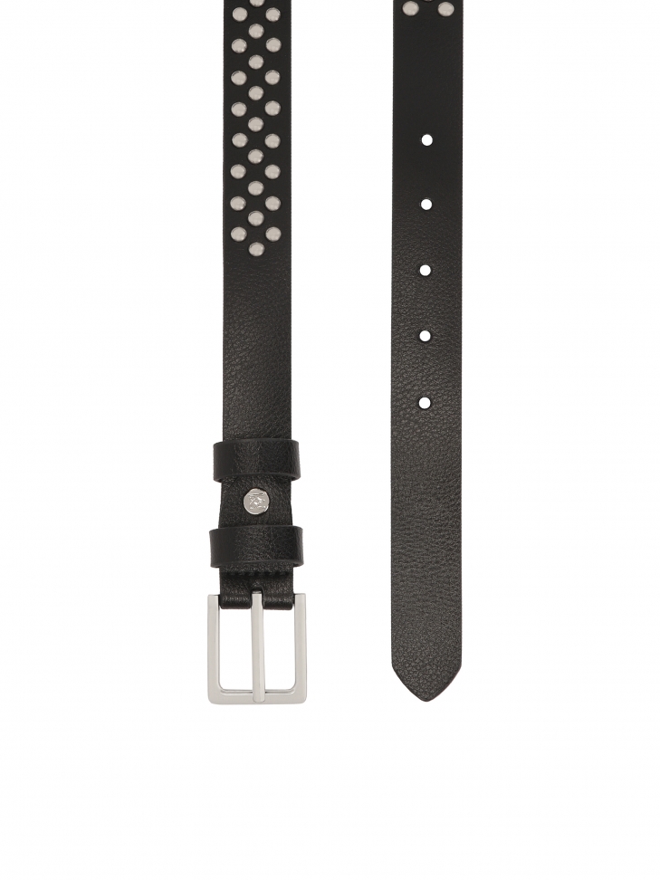 Czarny wąski pasek zdobiony srebrnymi nitami