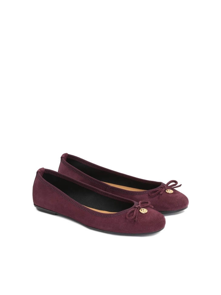 Bordowe baleriny z zamszu