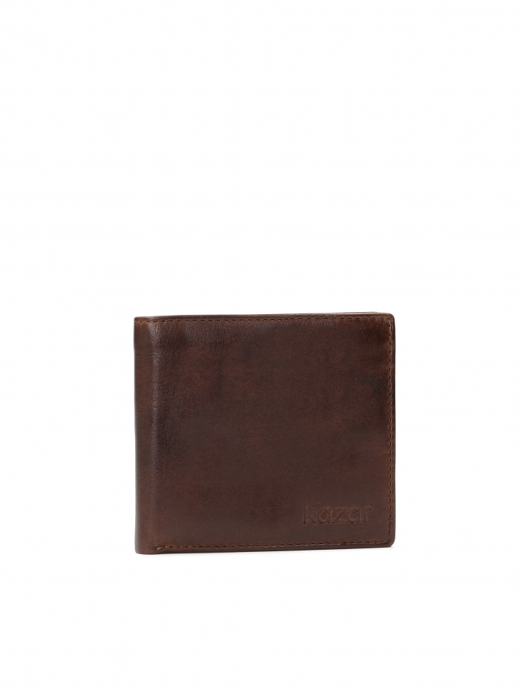 Brązowy skórzany portfel z rozkładanym panelem
