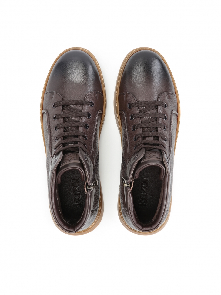 Skórzane brązowe sneakersy męskie za kostkę