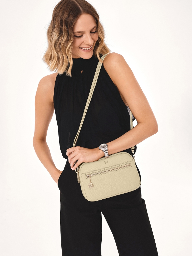 Kremowa 3-komorowa torebka ze skóry