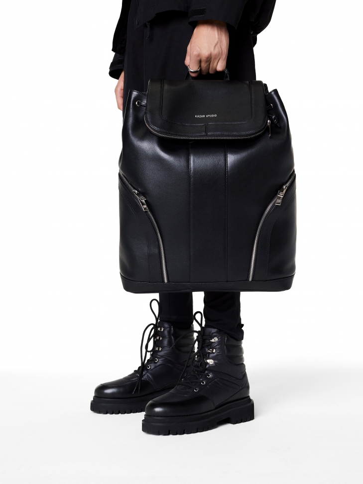 Czarne męskie trzewiki z łączonych materiałów