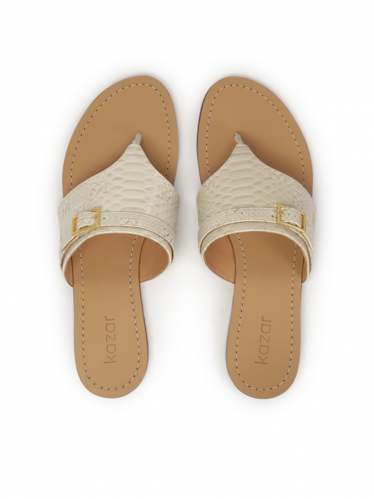 Płaskie klapki japonki z tłoczonej skóry