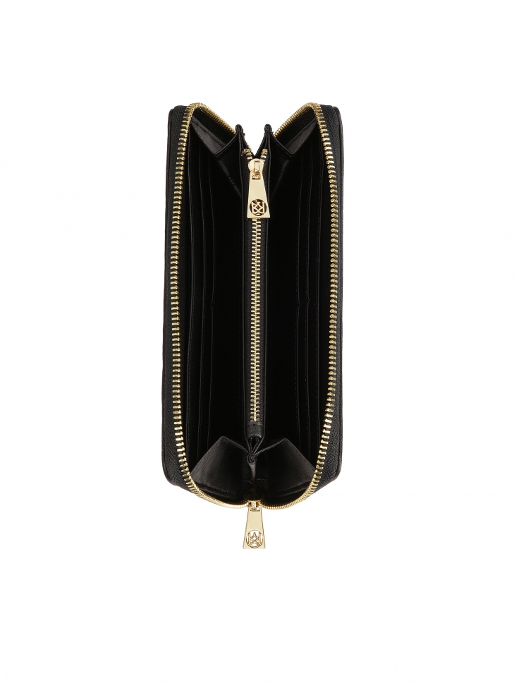 Czarny portfel na zamek w czerwone róże