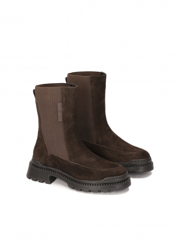 Brązowe wsuwane botki z zamszu