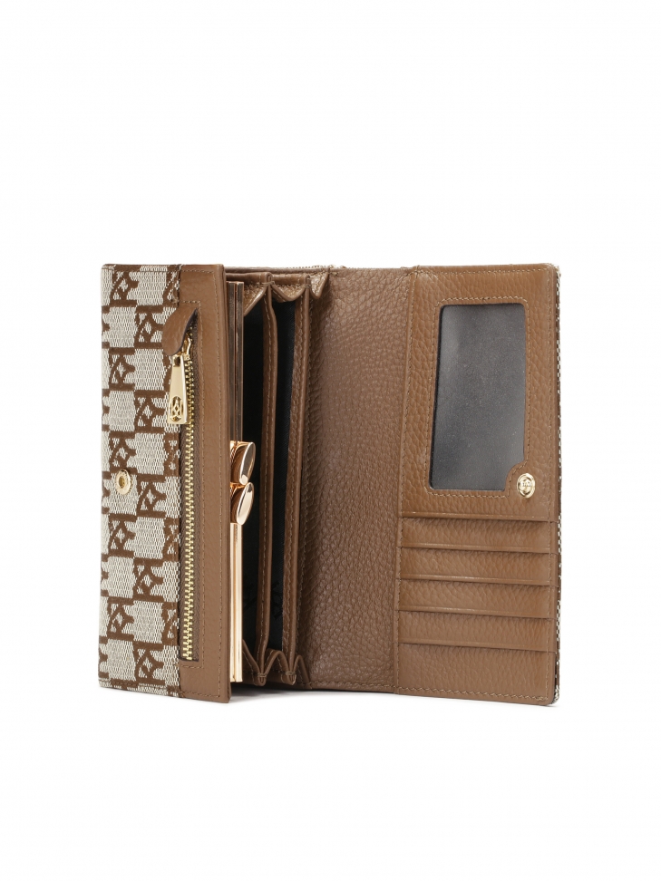 Wzorzysty portfel z tkaniny i skóry