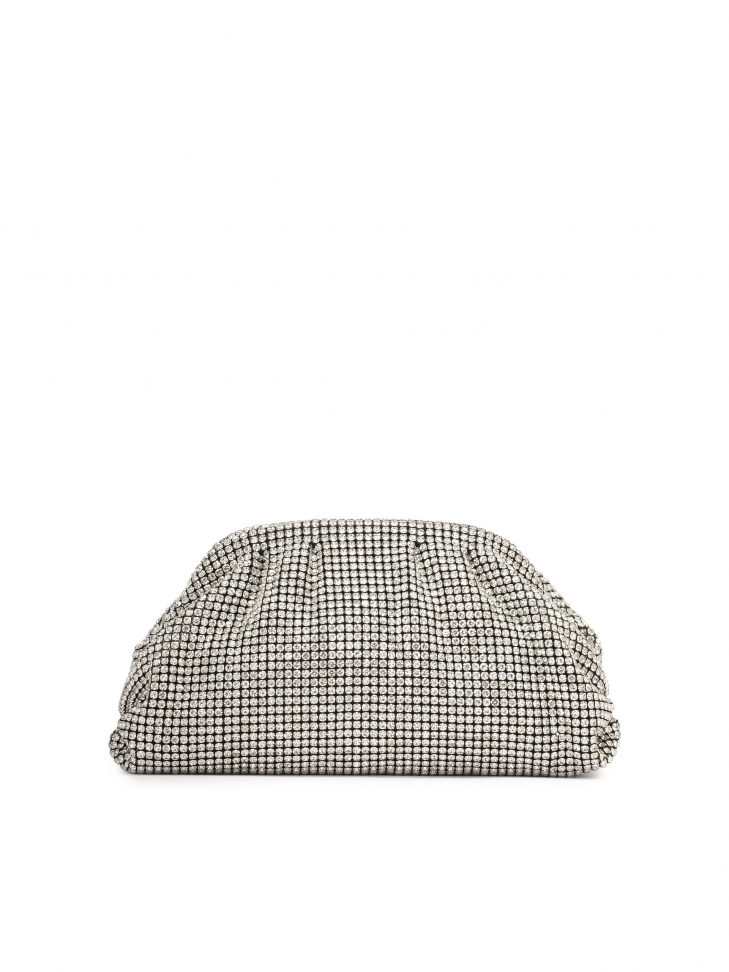 Srebrna torebka wieczorowa z cyrkoniami