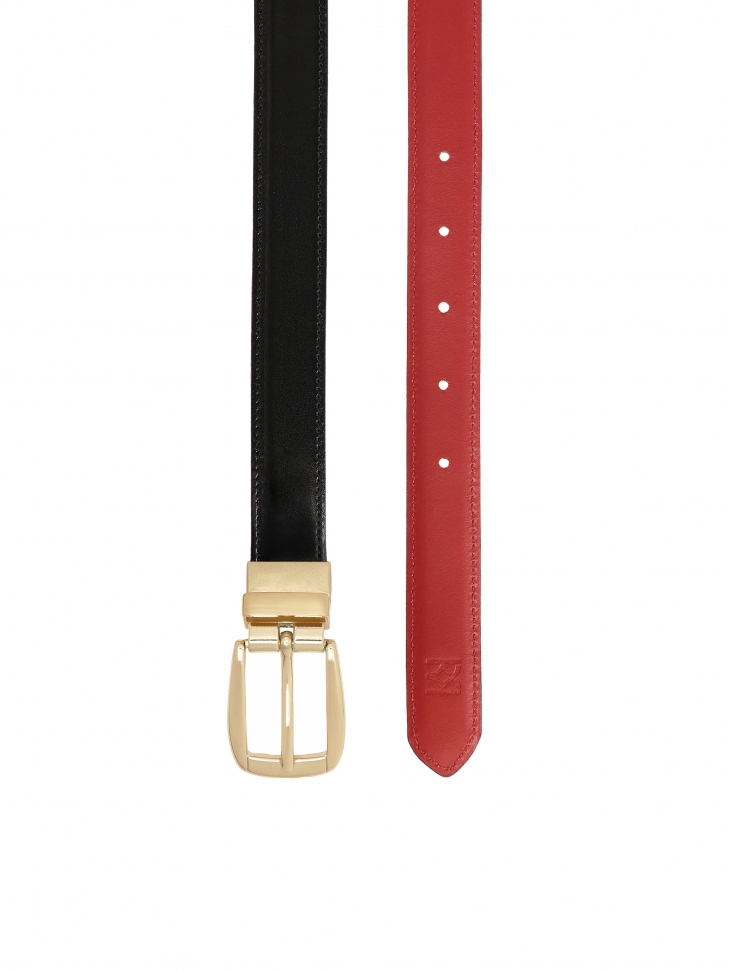 Czerwono-czarny pasek ze otą klamrą