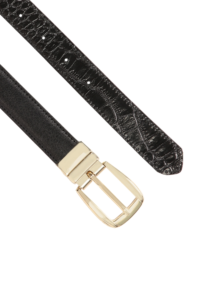 Czarny dwustronny pasek z dwóch rodzajów skóry