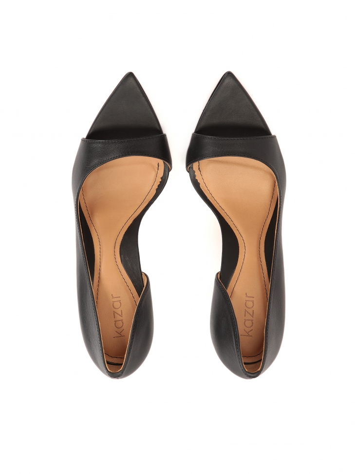 Czarne czółenka peep toe ze spiczastym noskiem