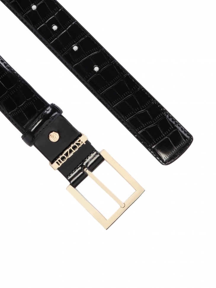 Damski pasek czarny z lakierowanej skóry