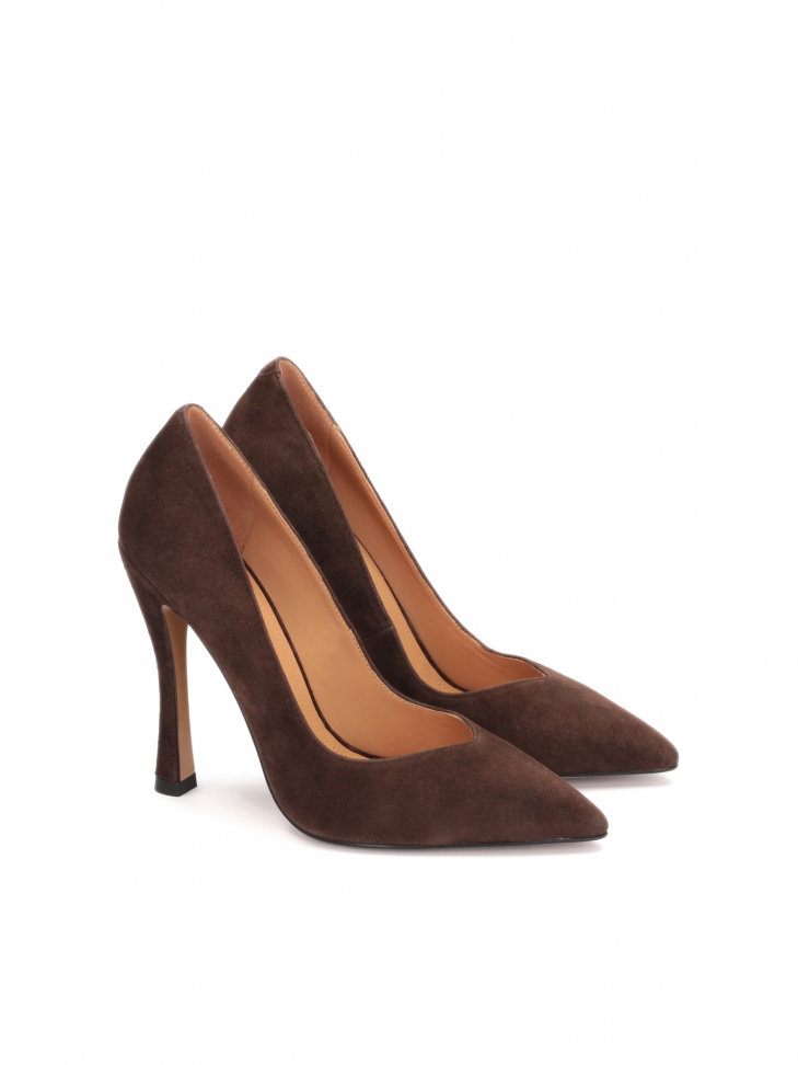 Zamszowe czółenka damskie w kolorze ciemnego brązu