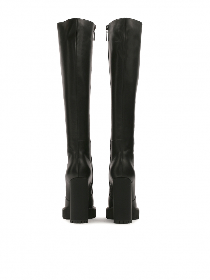 Skórzane kozaki na wysokim obcasie i platformie