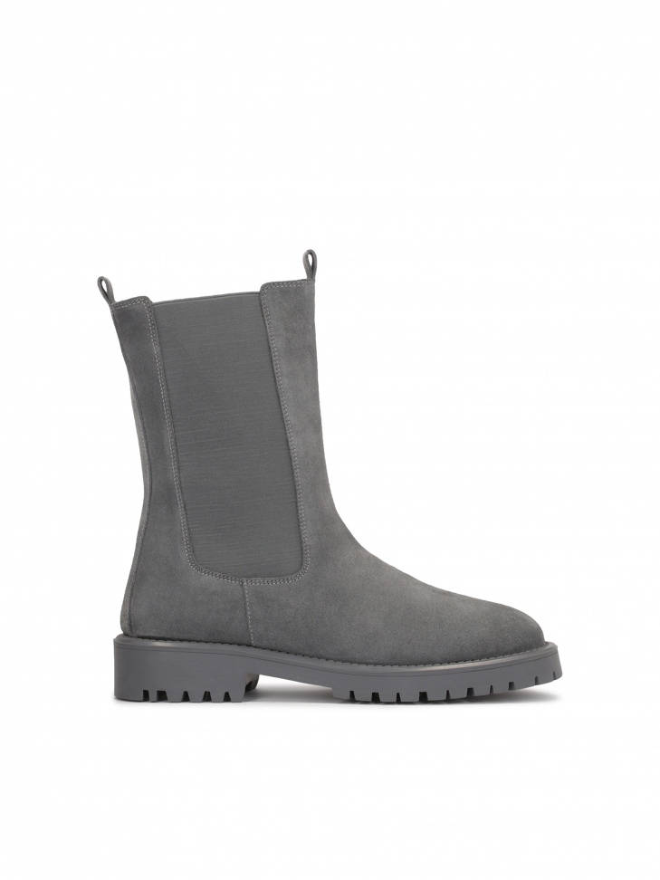 Szare botki damskie typu chelsea z wysoką cholewką