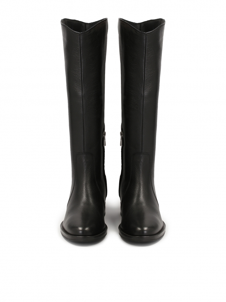 Skórzane kozaki damskie na podwyższeniu