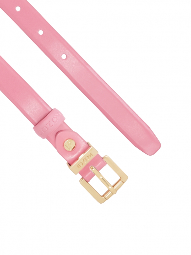 Wąski różowy pasek do sukienki ze otą klamrą
