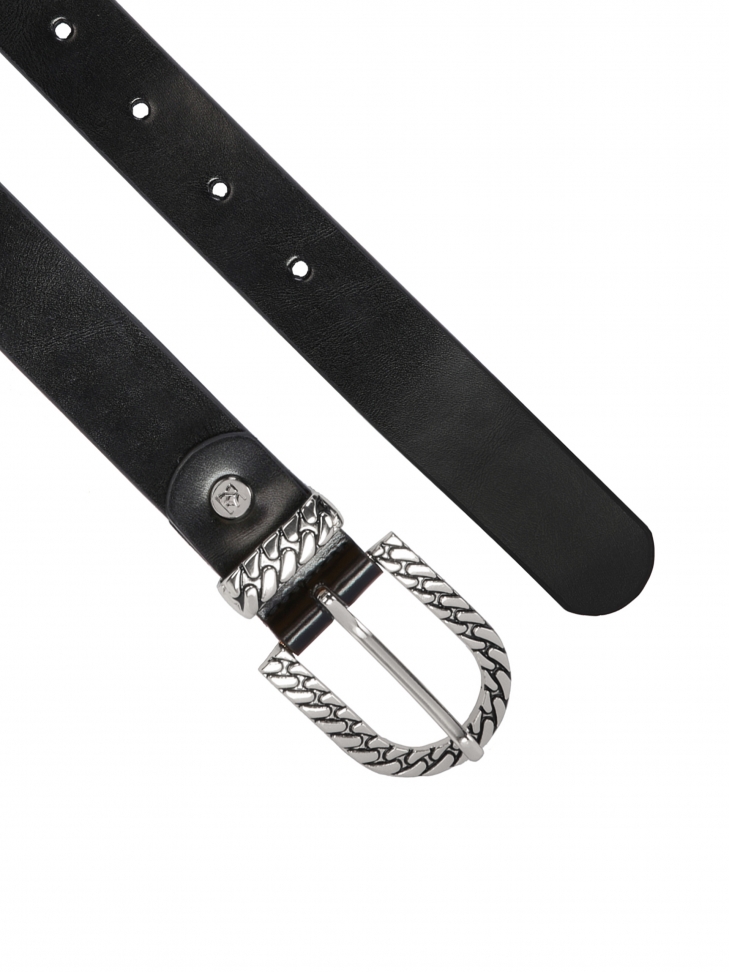 Klasyczny czarny pasek ze srebrną zdobioną klamrą