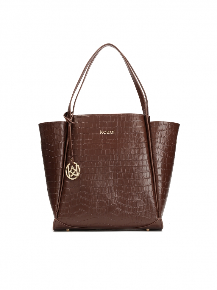 Duża brązowa torebka na ramię z tłoczonej skóry