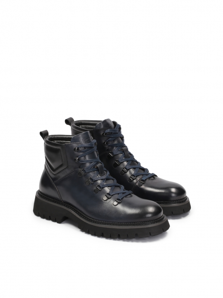 Granatowo-czarne trzewiki męskie na podeszwie z bieżnikiem