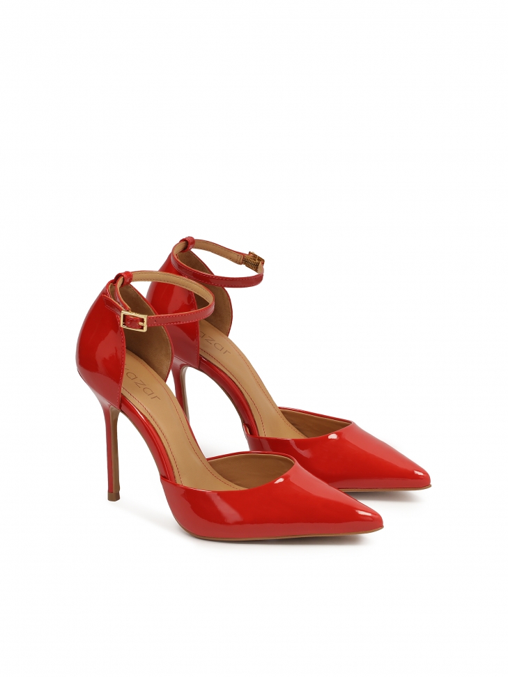 Czerwone lakierowane czółenka z wymiennymi paskami