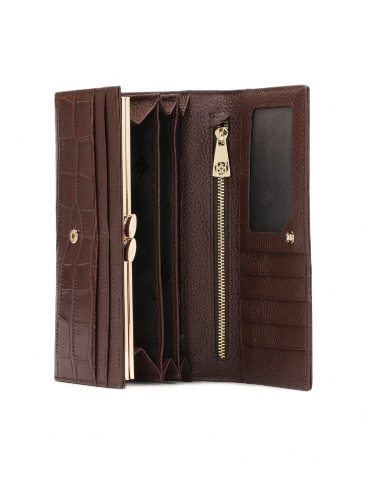 Luksusowy portfel z tłoczonej brązowej skóry